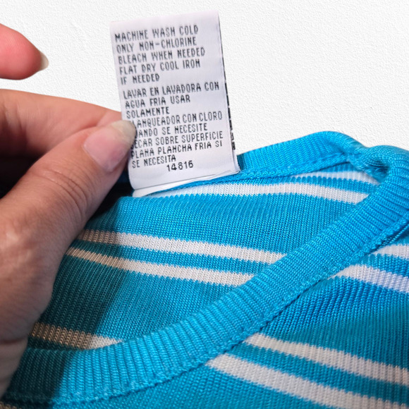 Y2K Vintage Blue White Striped Deadstock Crewneck Cut Sewn Knit T-Shirt Size XL - Picture 4 of 9